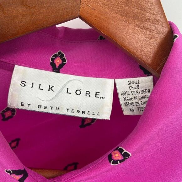 Silk Lore By Beth Terrell 100% Silk Button Front Blouse Pink/Orange Size Small - Picture 2 of 9